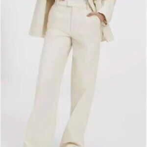 Good American Pants Cream Wide Legs Flat Front High Rise Cotton Blend, size 10